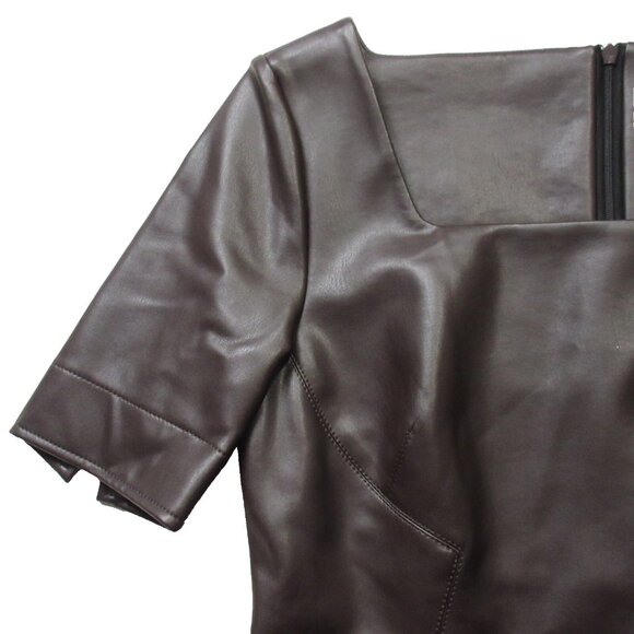 NWT MM. Lafleur Noa 2.0 in Brown Faux Vegan Leather Sheath Dress 4 $359 - Picture 3 of 9